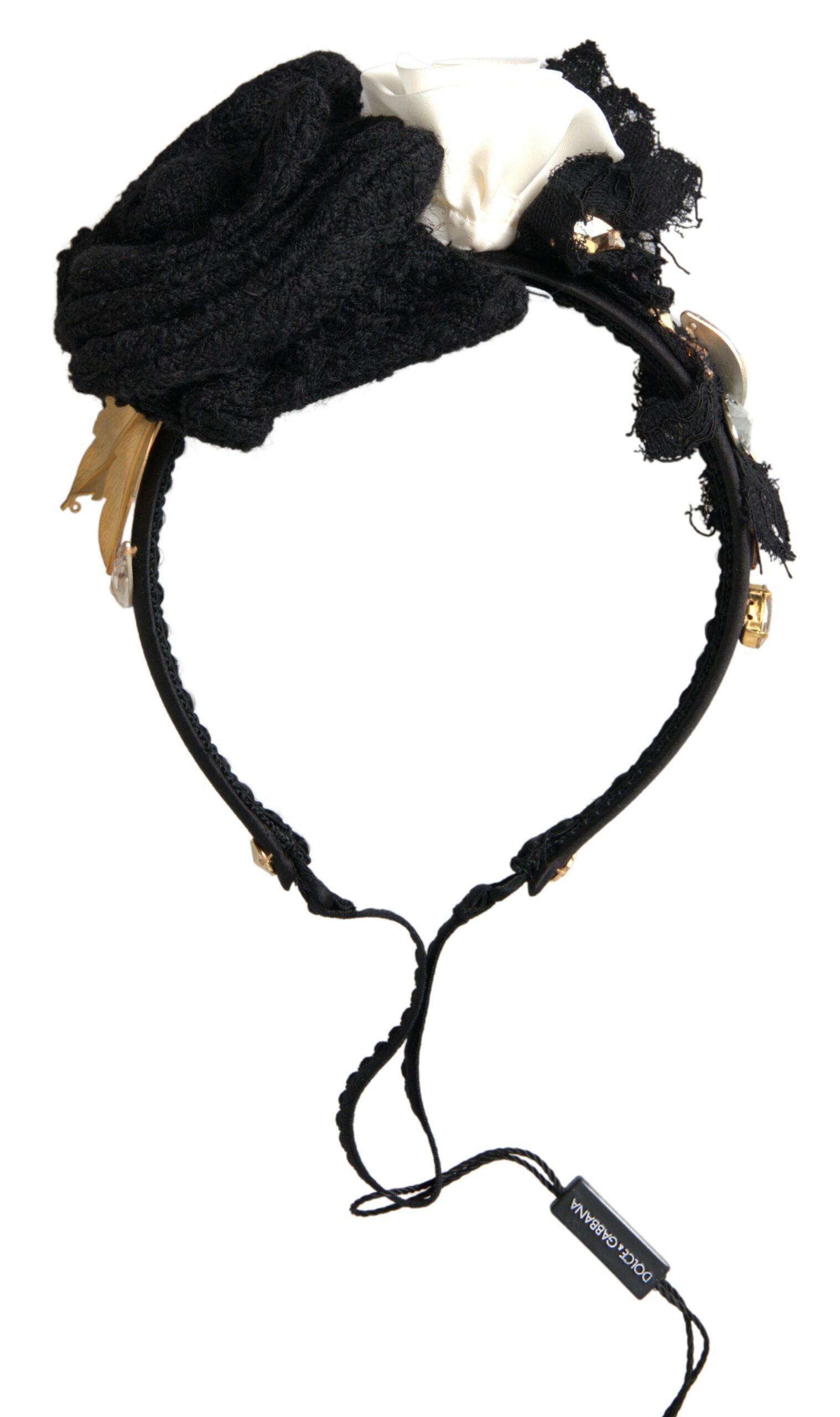 Black headband with gold accents