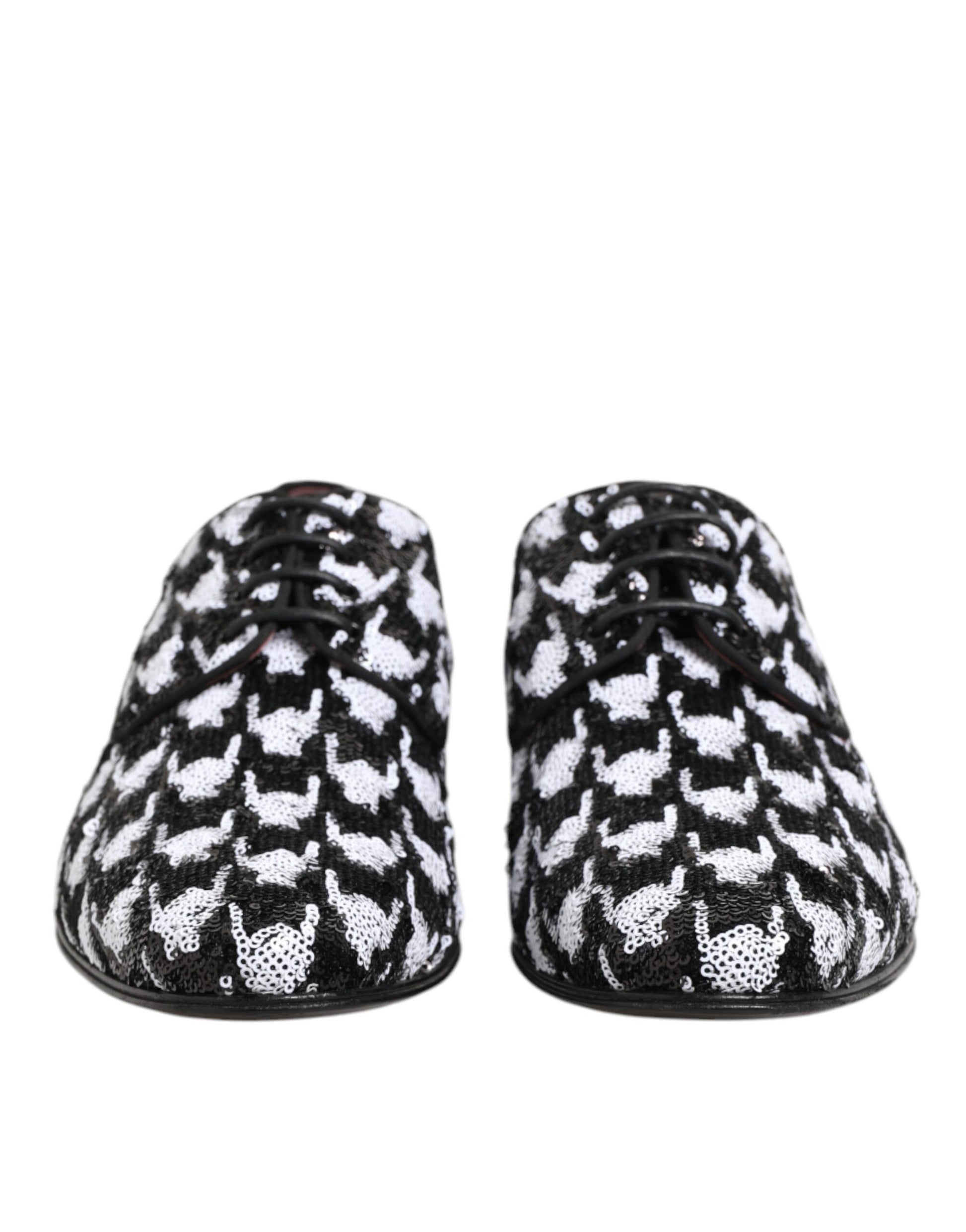 Pair of black and white sequin lace-up dress shoes by Dolce & Gabbana