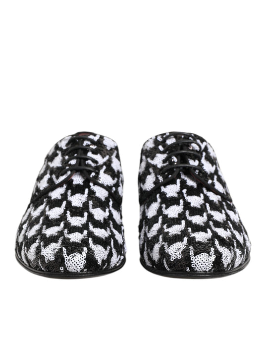 Pair of black and white sequin lace-up dress shoes by Dolce & Gabbana