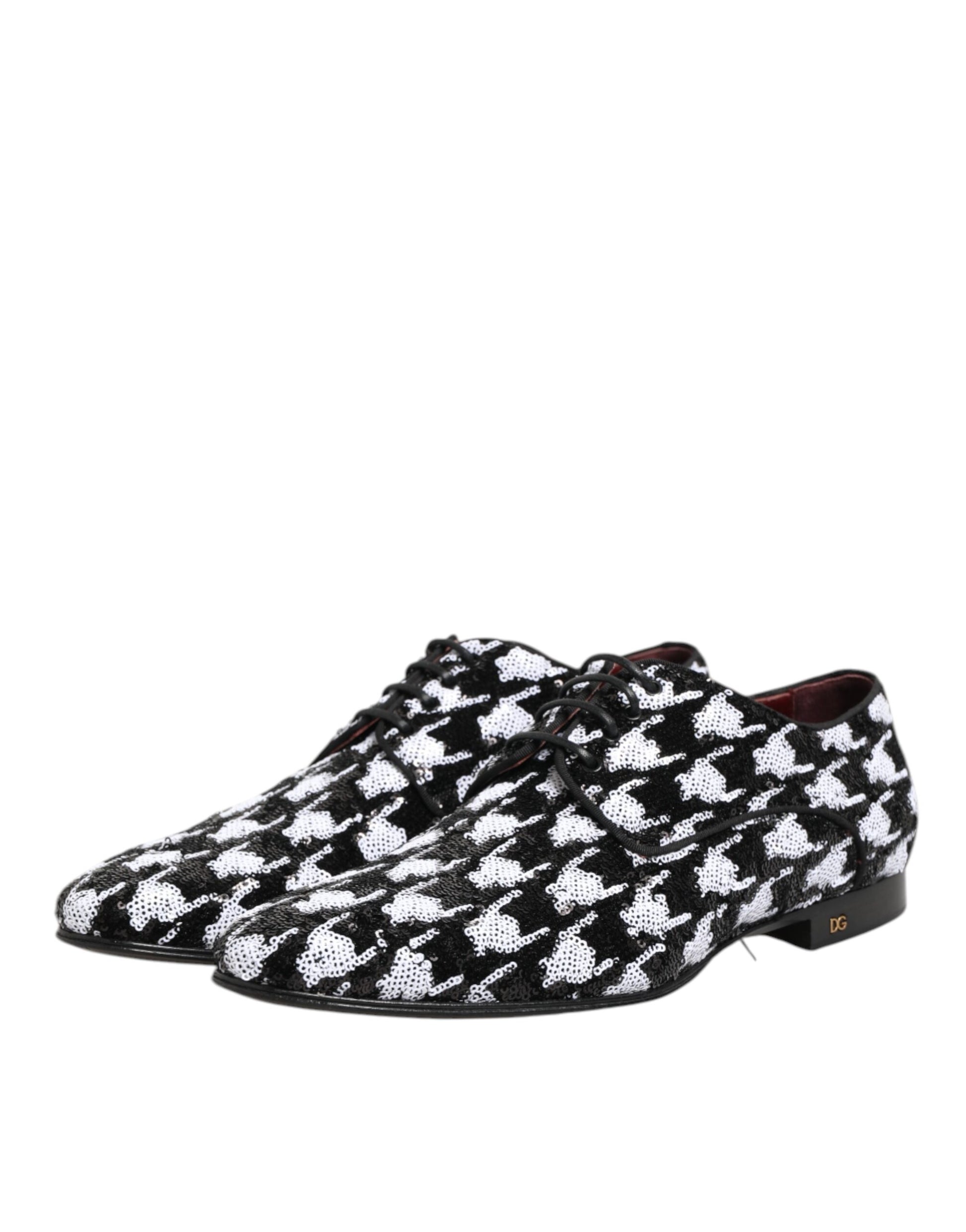 Pair of black and white sequined lace-up dress shoes by Dolce & Gabbana