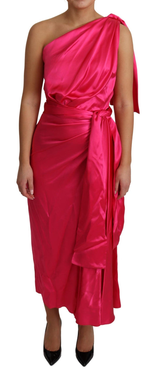 Red strapless dress with ruffles on sides
