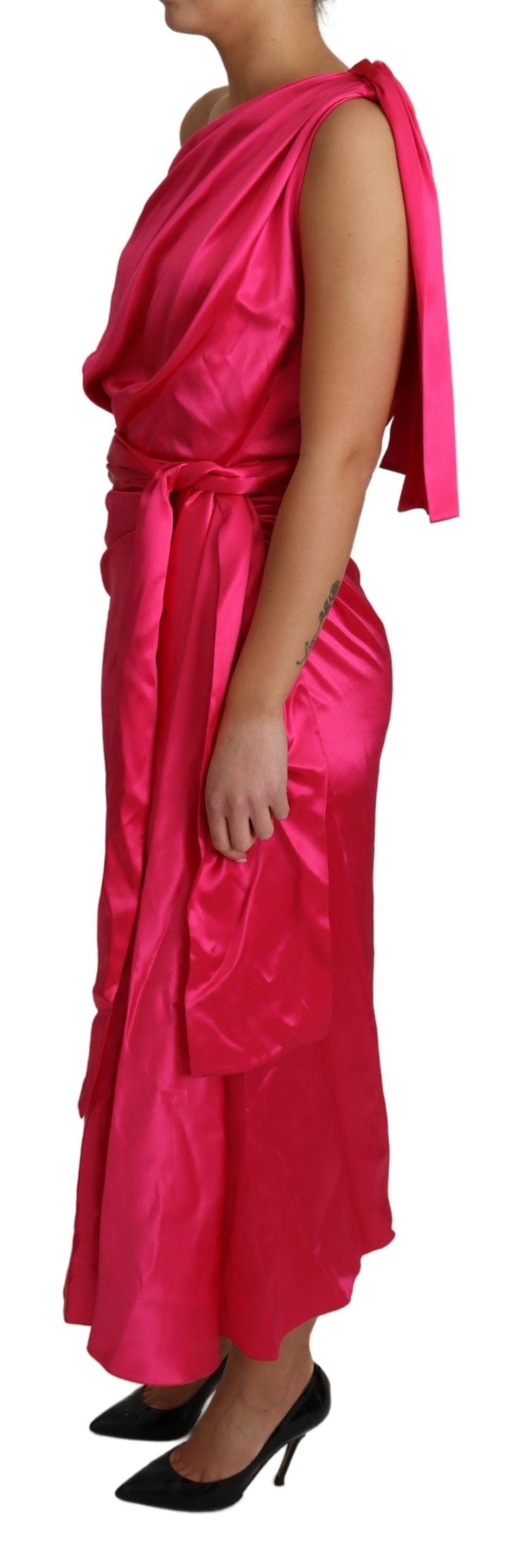 Pink strapless dress with ruffles on side