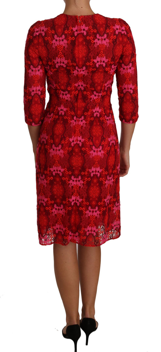 A red floral lace sheath dress with crochet detailing from Dolce & Gabbana