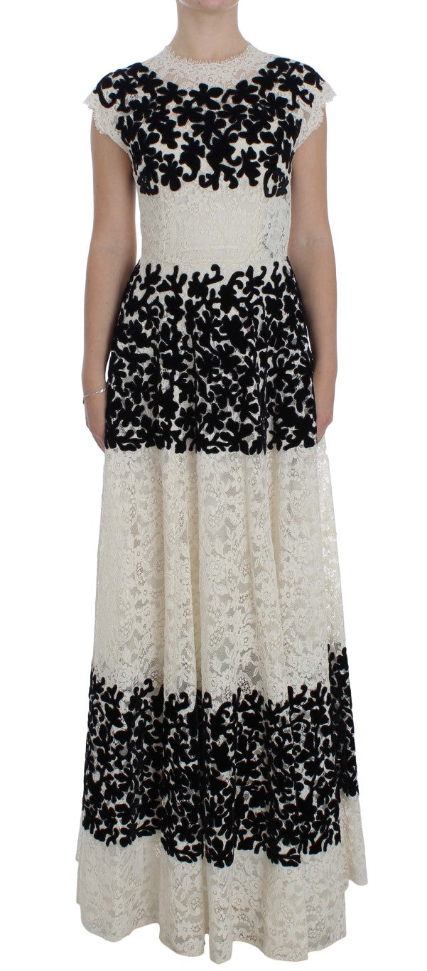 Long black and white lace dress