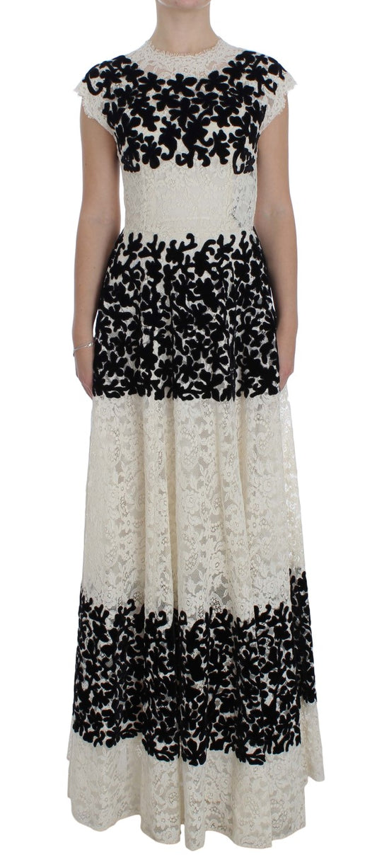 Long black and white lace dress