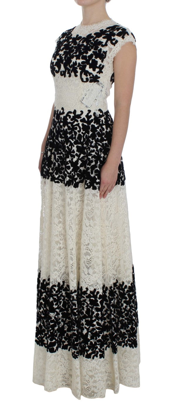 Long black and white lace dress