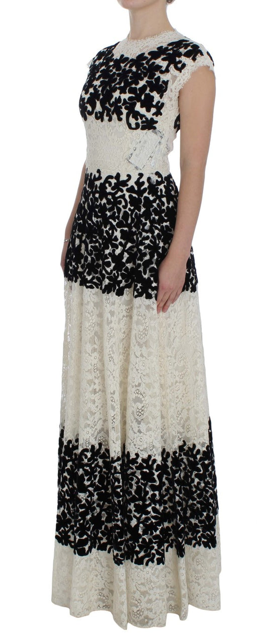 Long black and white lace dress