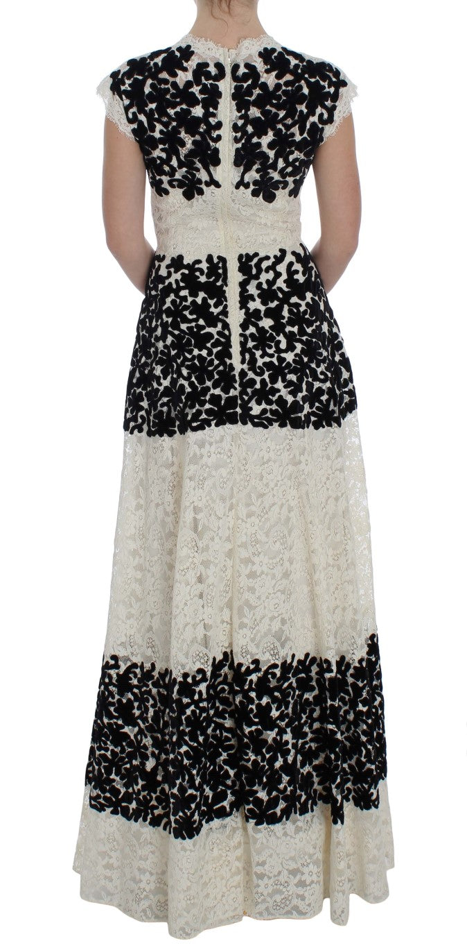Long black and white lace dress