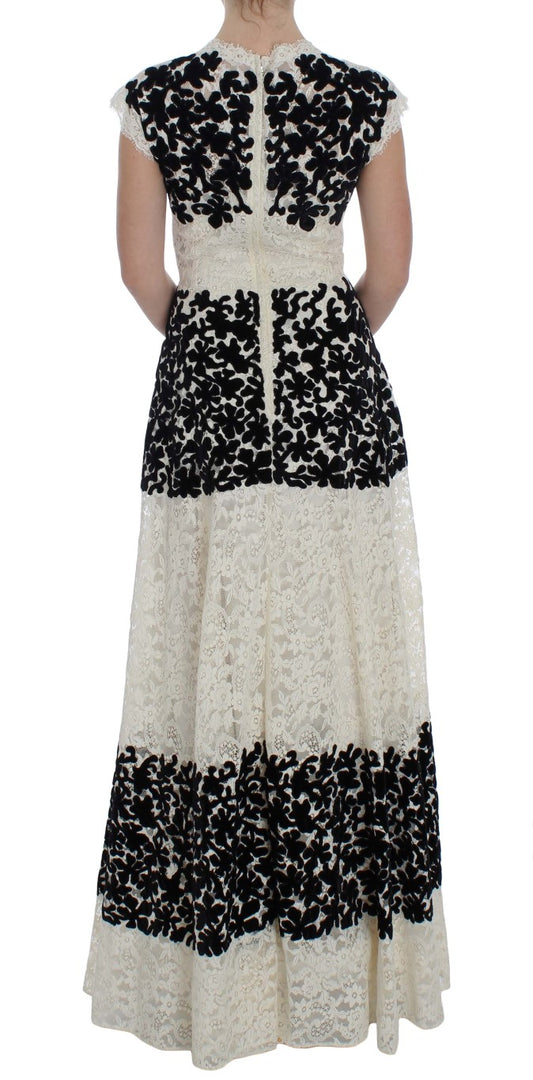 Long black and white lace dress