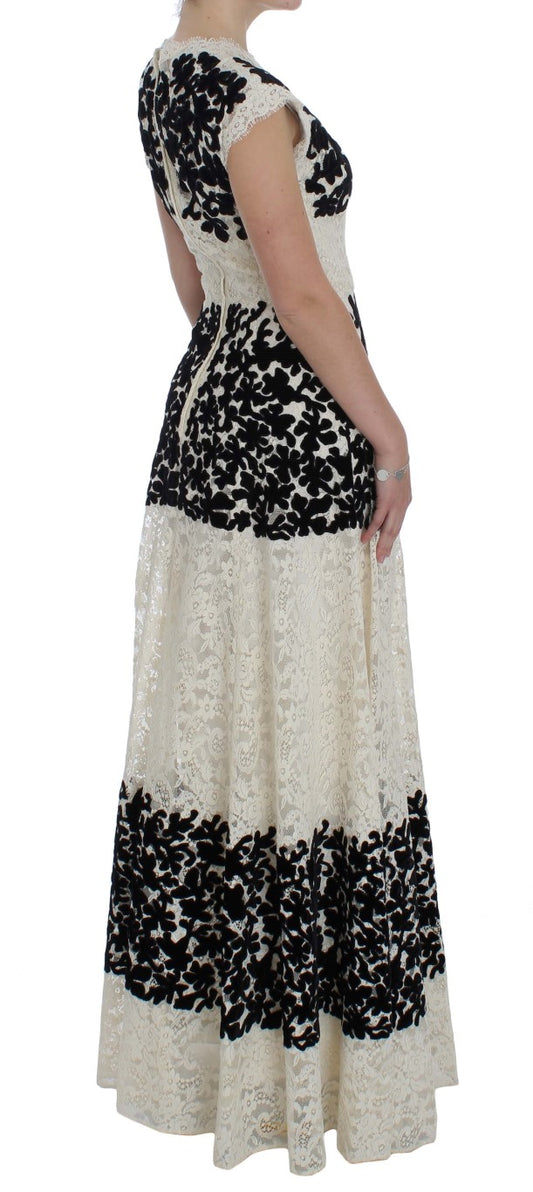 Long black and white embroidered dress