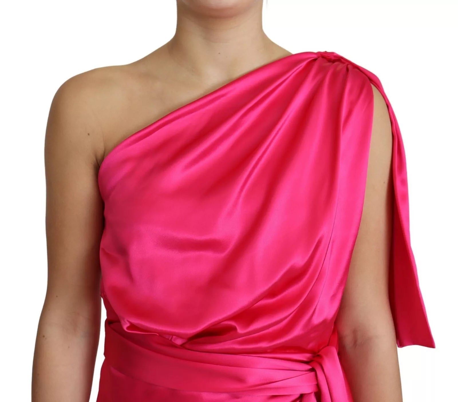 Pink satin strapless dress
