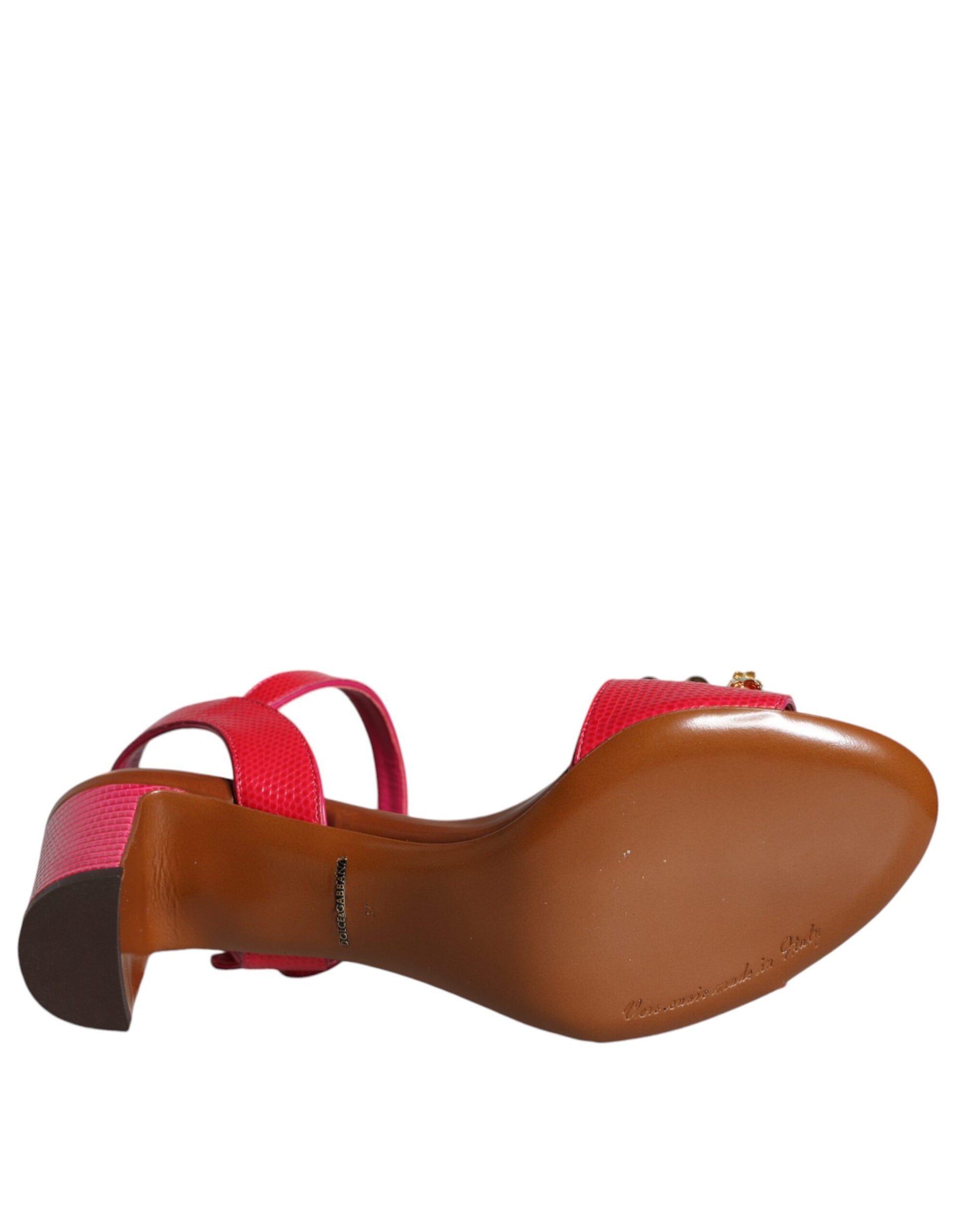 Brown shoe with red strap