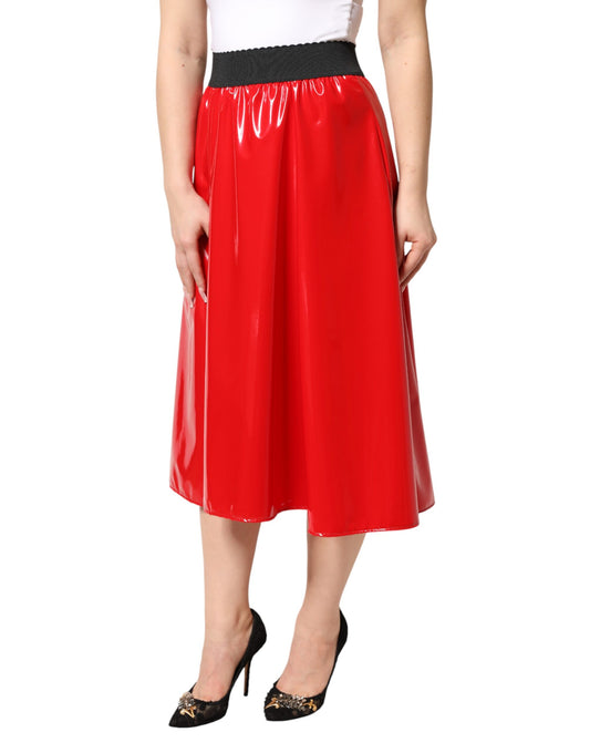 Red pleated skirt worn by woman