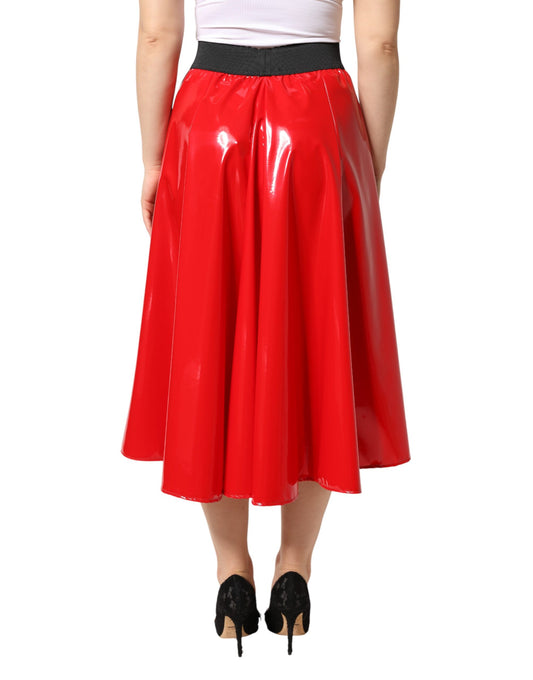 Red pleated skirt with black belt