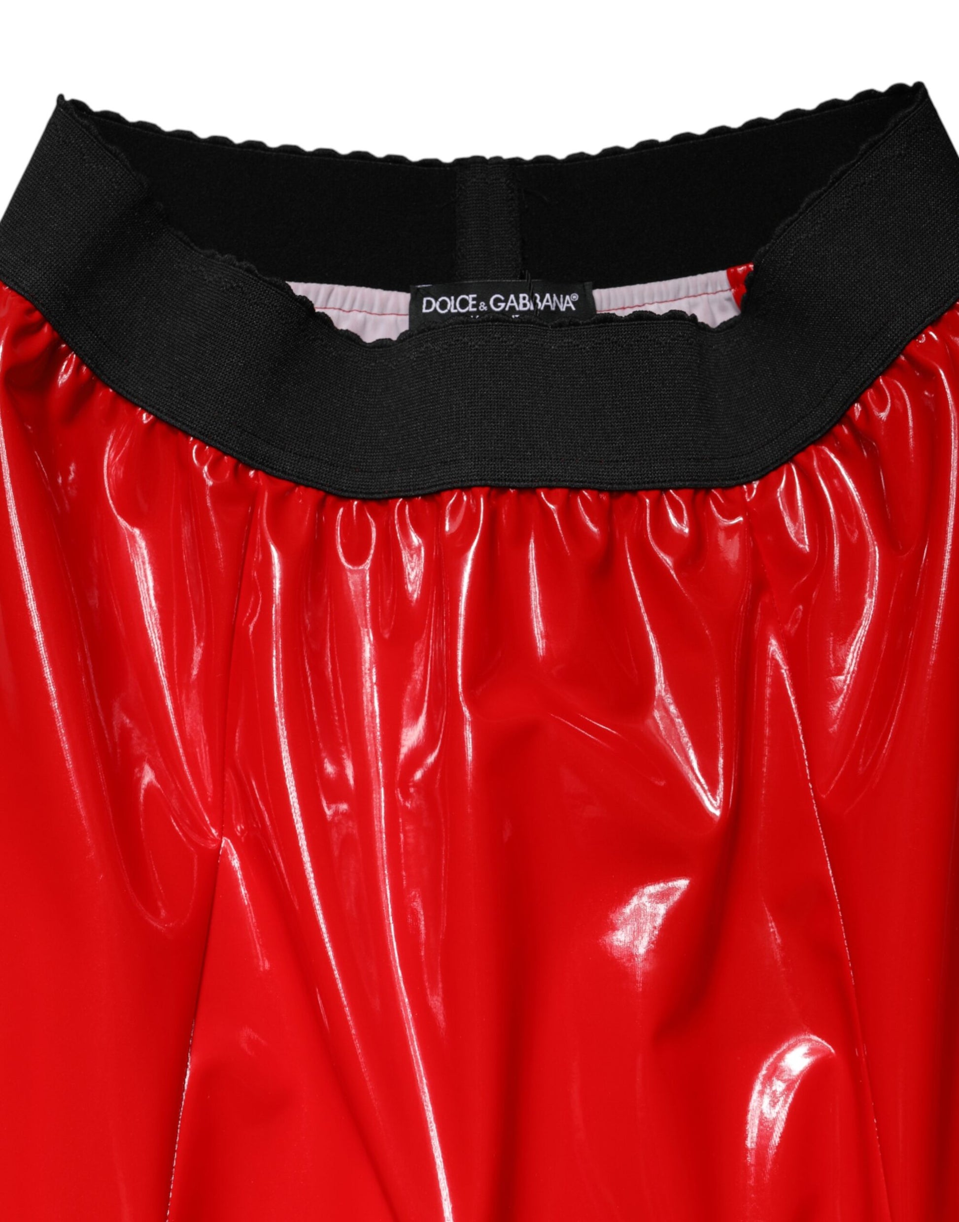 Red satin panties with black trim