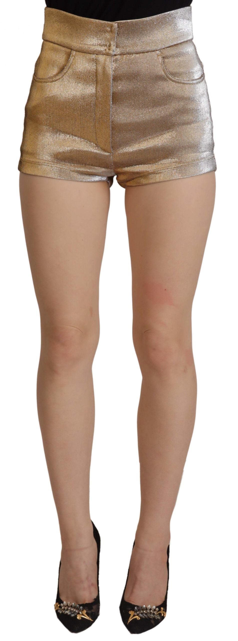 Gold sequined shorts with high waist