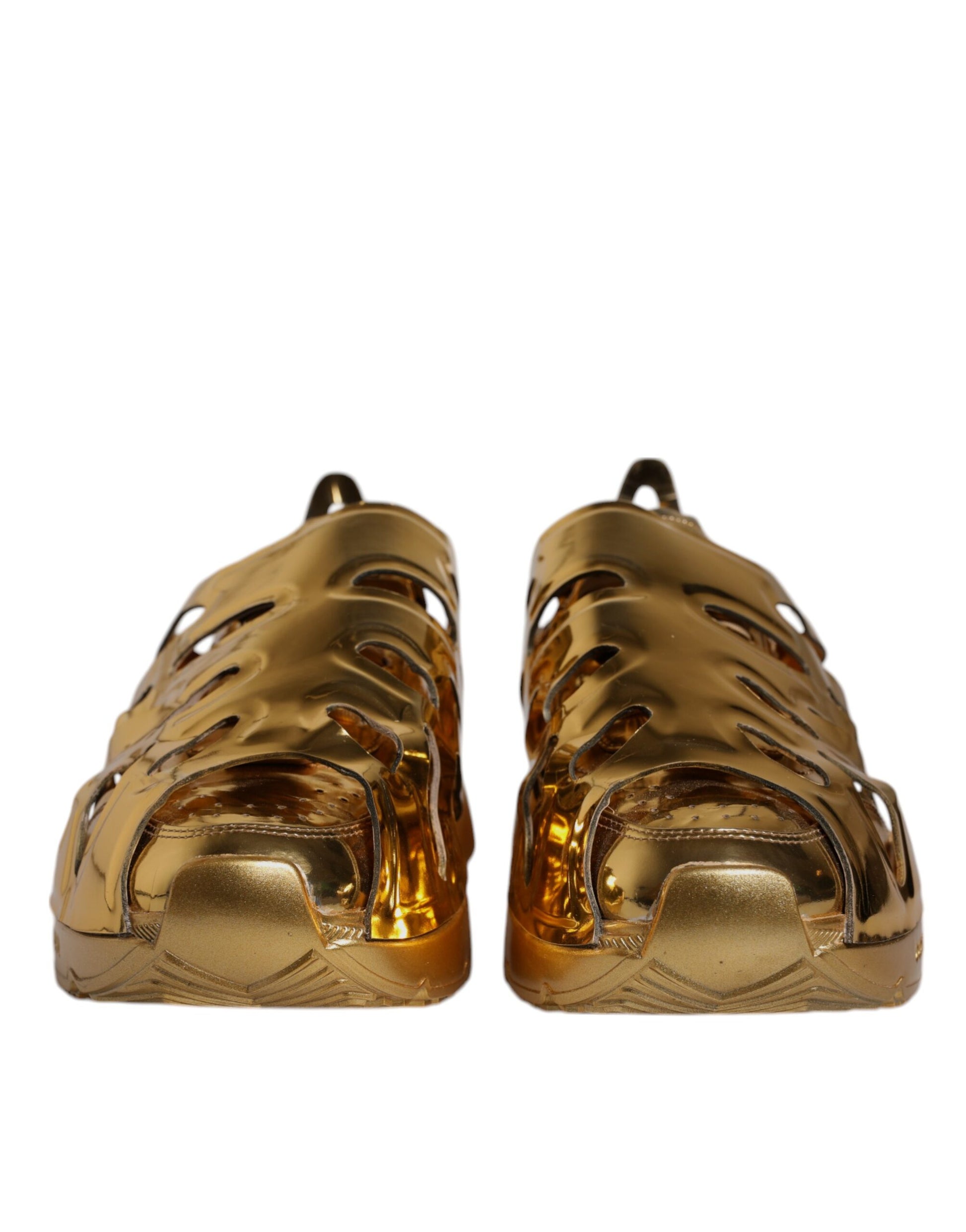 Gold shoe on white background