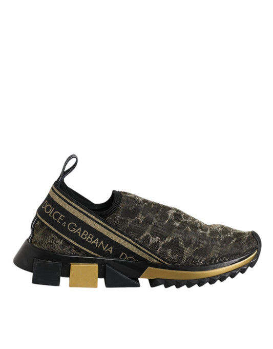 High top sneaker with gold accents and brand name on side