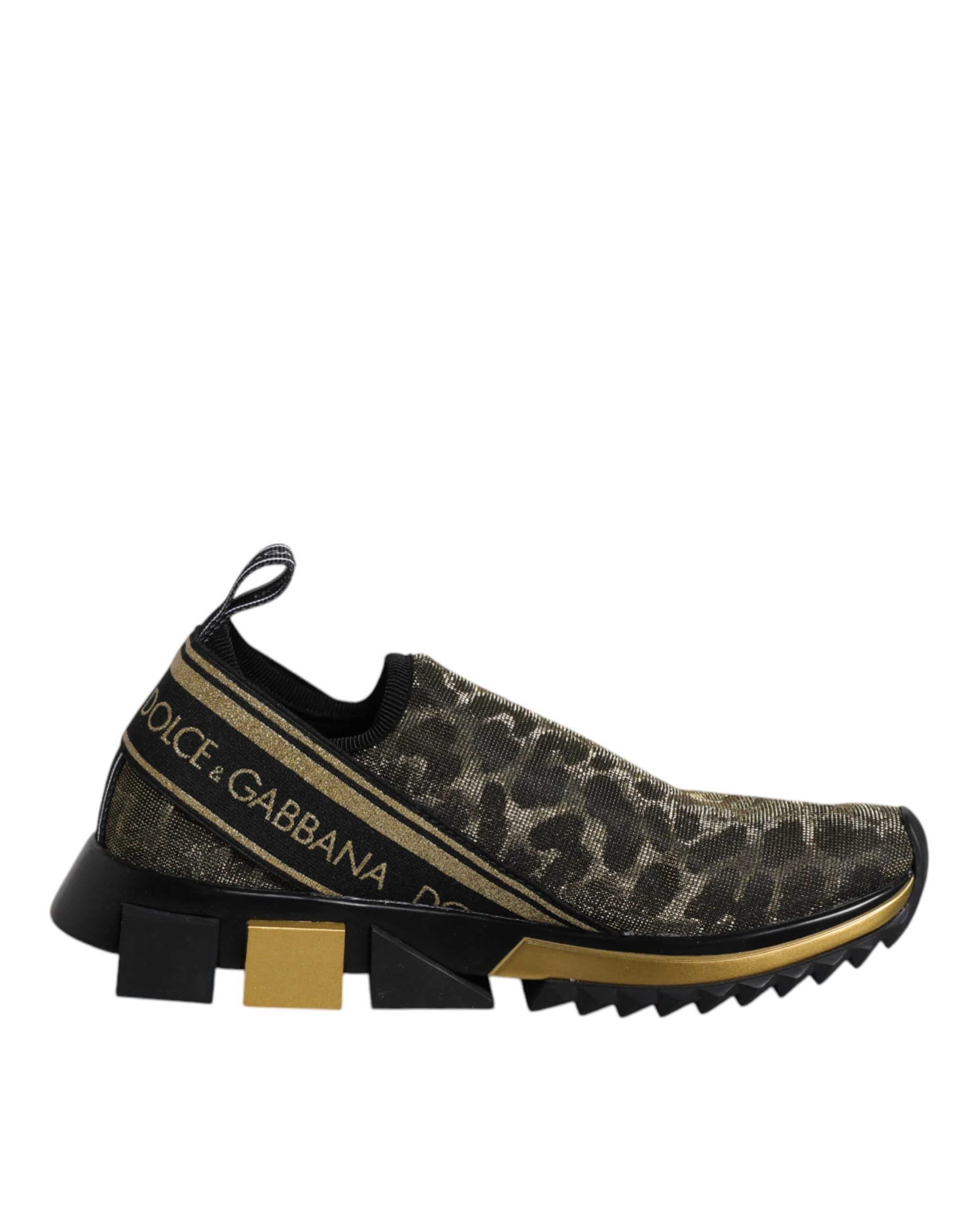 High top sneaker with gold accents and camouflage pattern