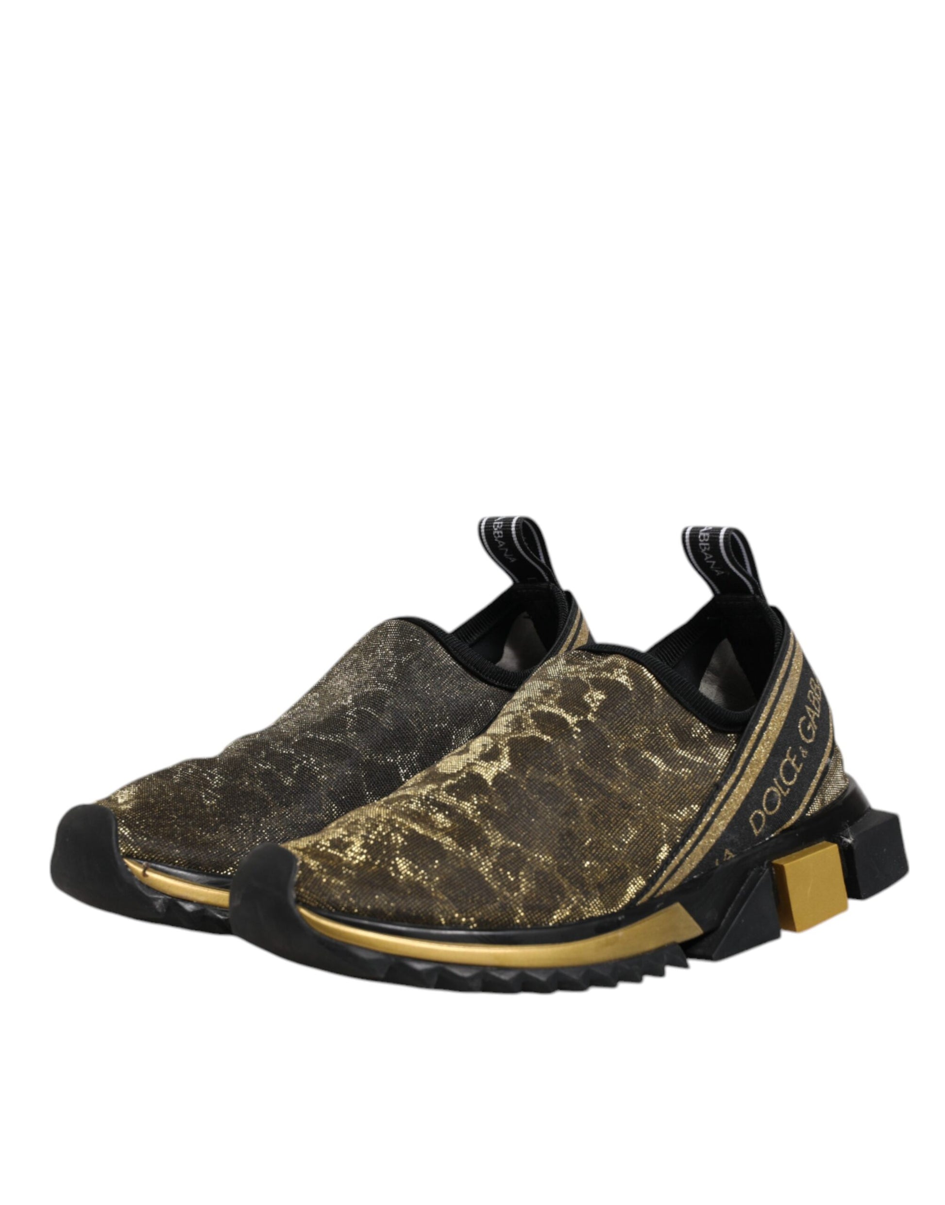 Gold glittery sneakers with black laces