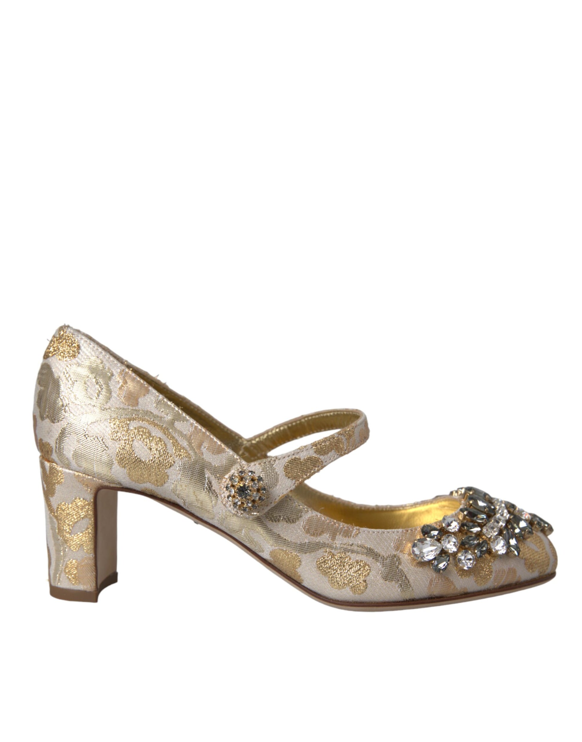 Gold glittery high heel shoe with embellishments