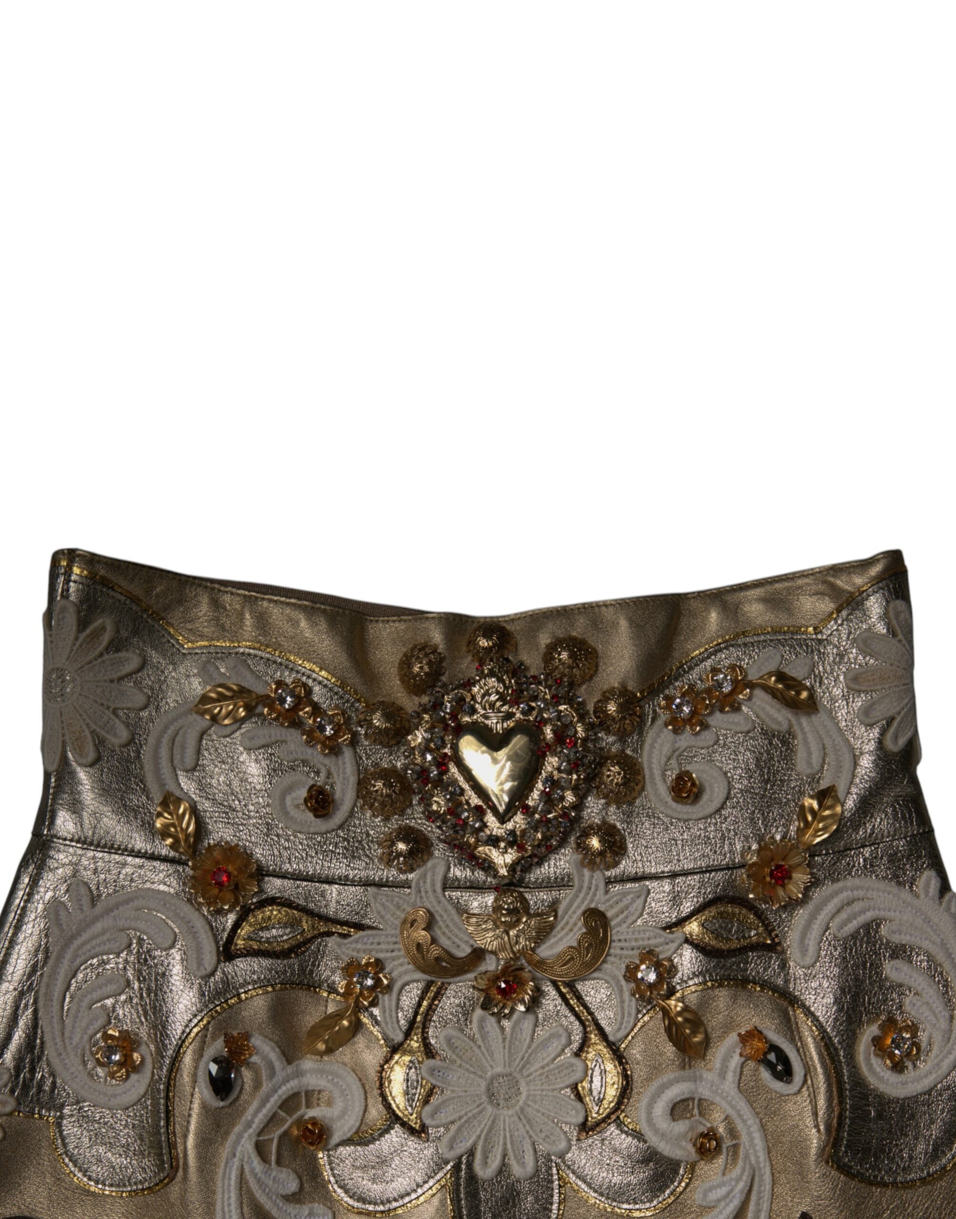 Decorative embroidered fabric with gold and silver accents