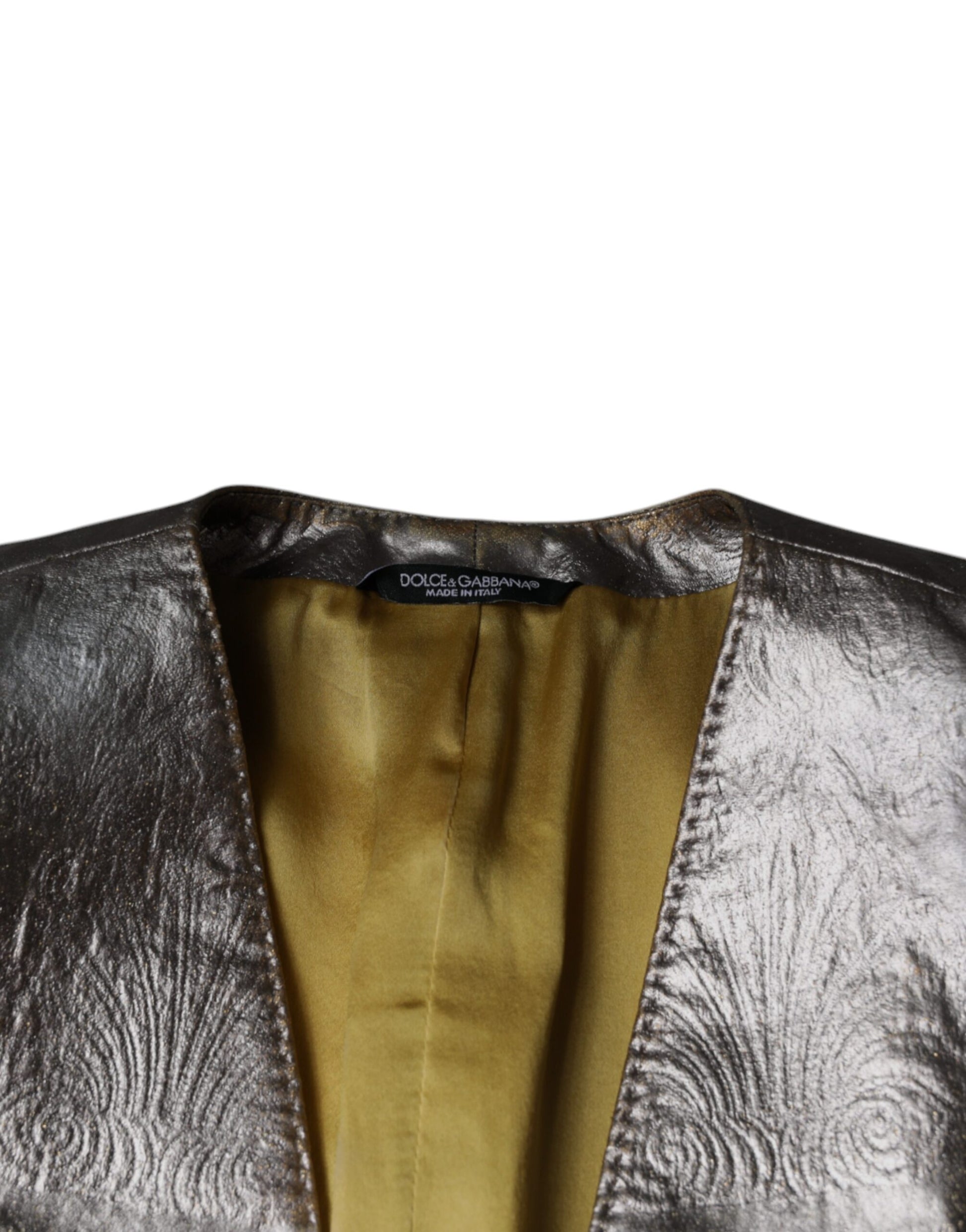 A gold jacquard blazer with a single breasted design, part of the Dolce & Gabbana collection