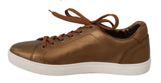 Brown glittery sneaker with white sole and laces