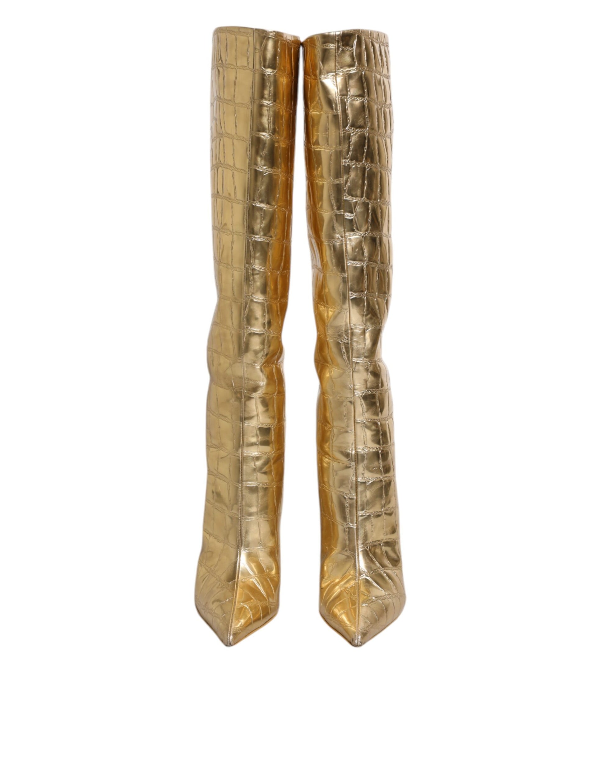 Gold boots on display