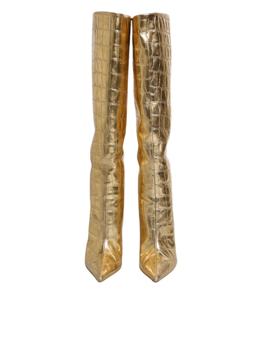 Gold boots on display