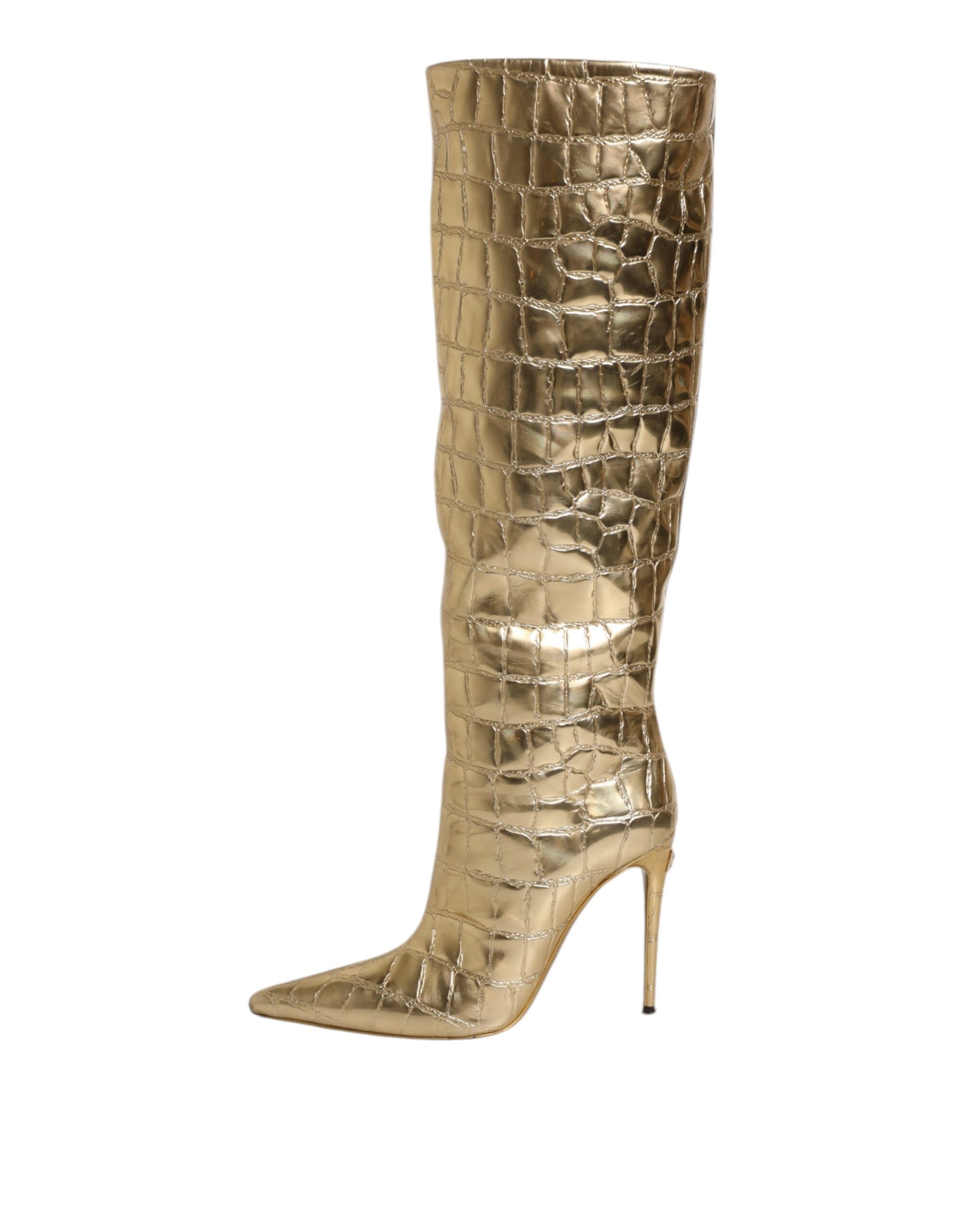 Gold glittery high heel boot