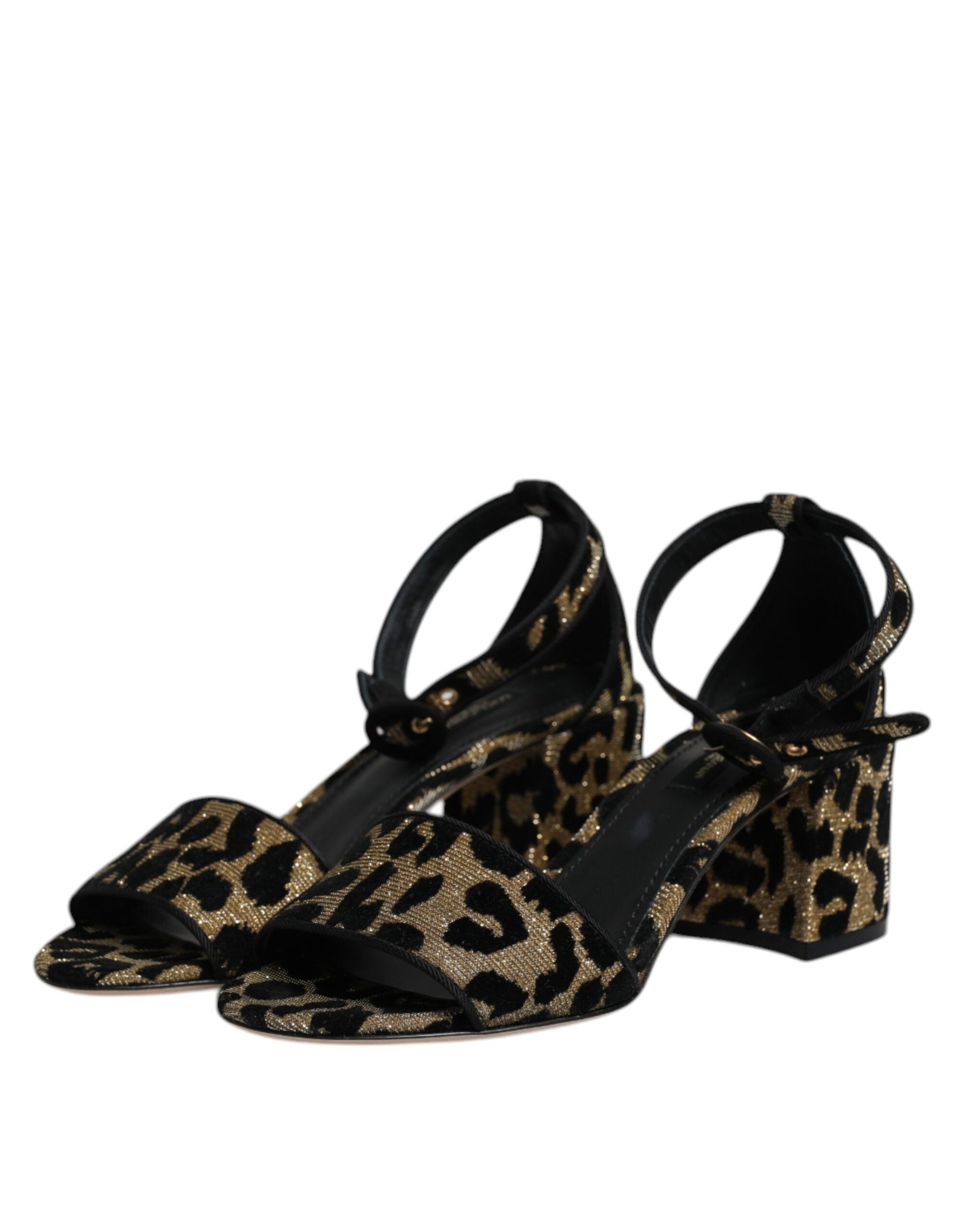 Pair of high heel shoes with animal print design