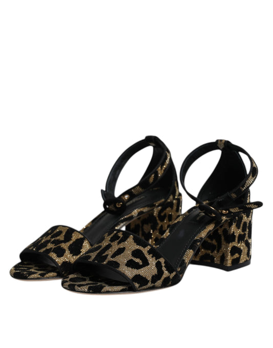 Pair of high heel shoes with animal print design