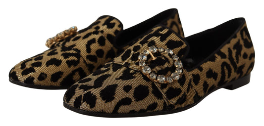 Pair of women's shoes with animal print and gold accents