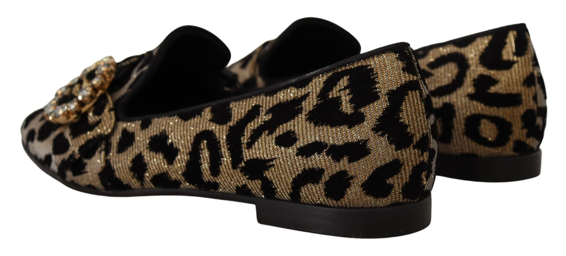 Pair of women's shoes with animal print and gold accents