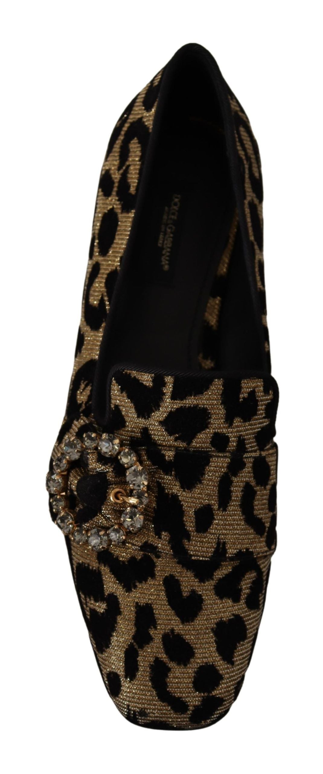 Leopard print loafer with embellished heel