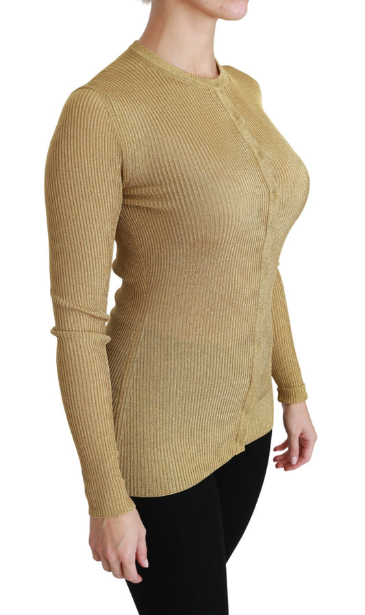 Knitted long sleeve sweater in gold color