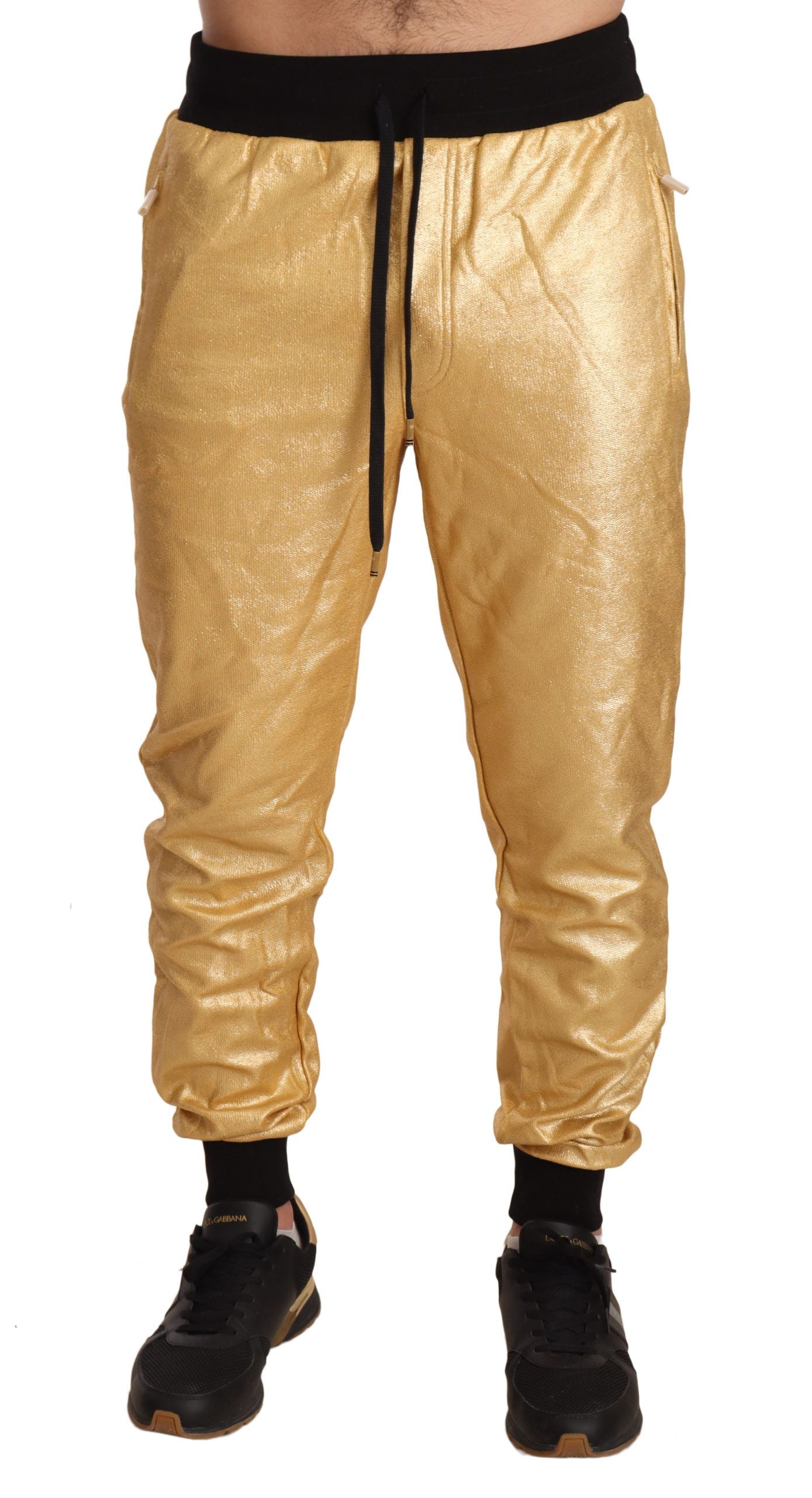 Gold track pants with drawstring waistband