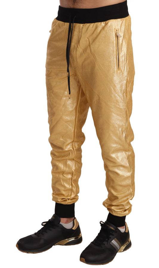 Gold sequin track pants with zippered pockets