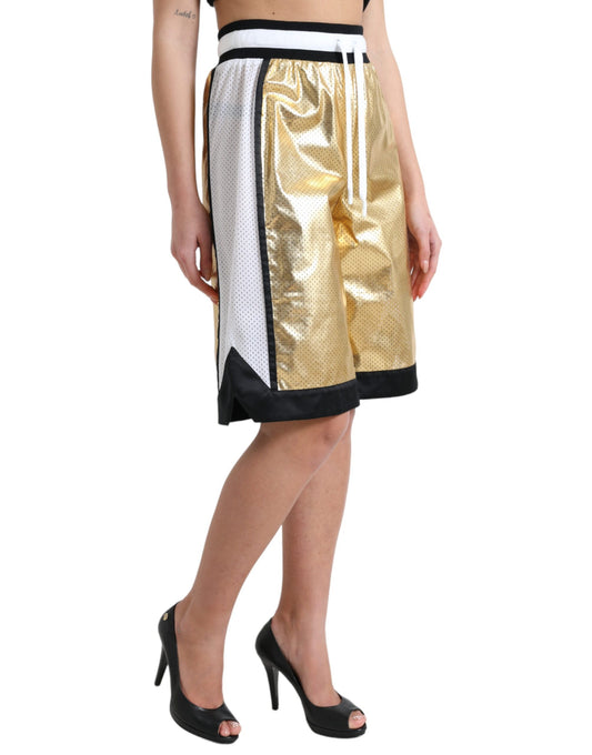 Gold sequined skirt with black trim