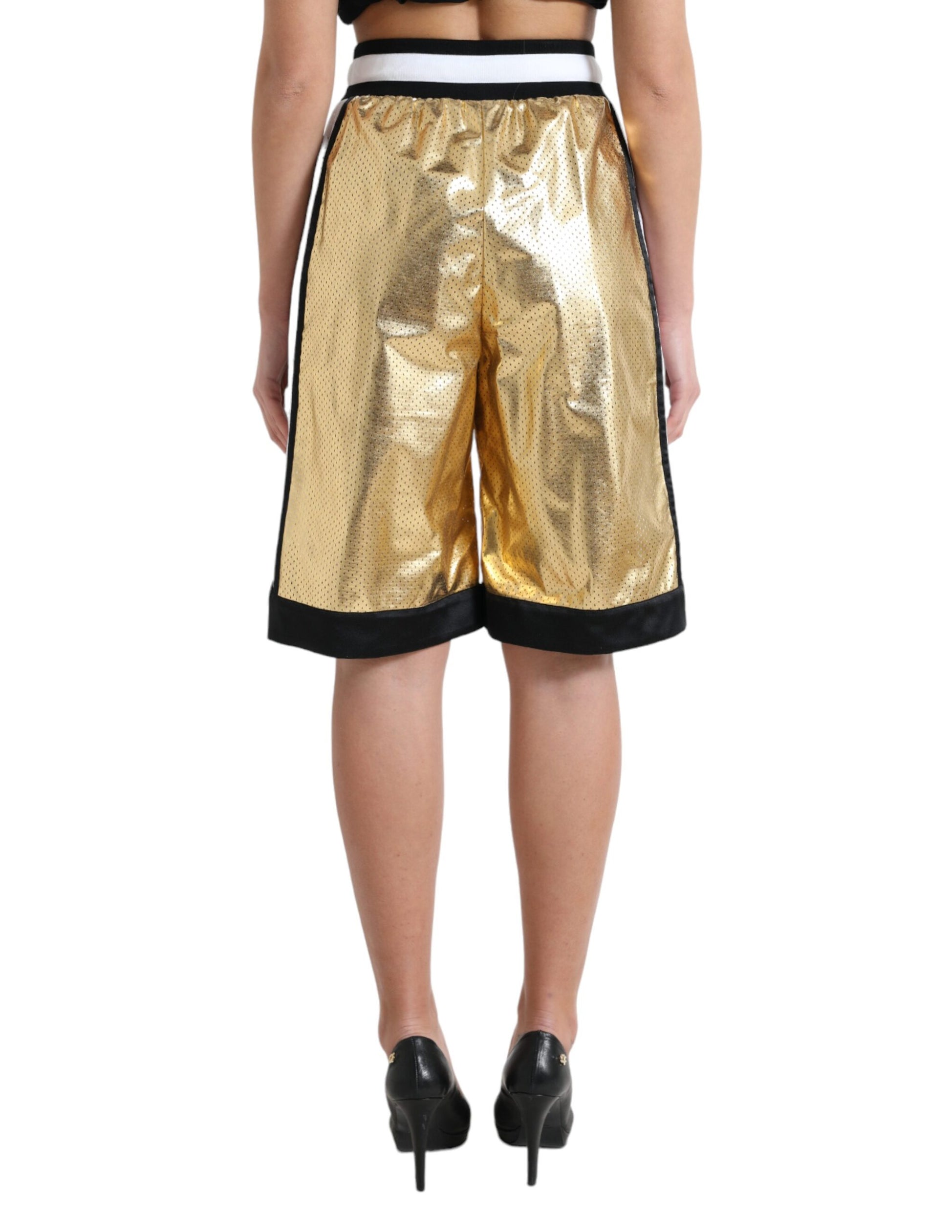 Gold sequin shorts with black trim