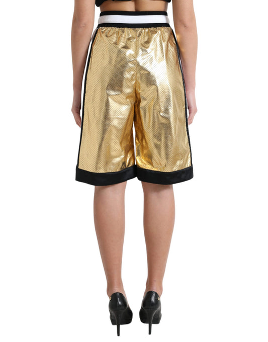 Gold sequin shorts with black trim