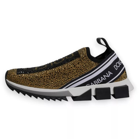A pair of sneakers with a glittery texture on the upper part and a solid color on the lower part. There is a logo visible