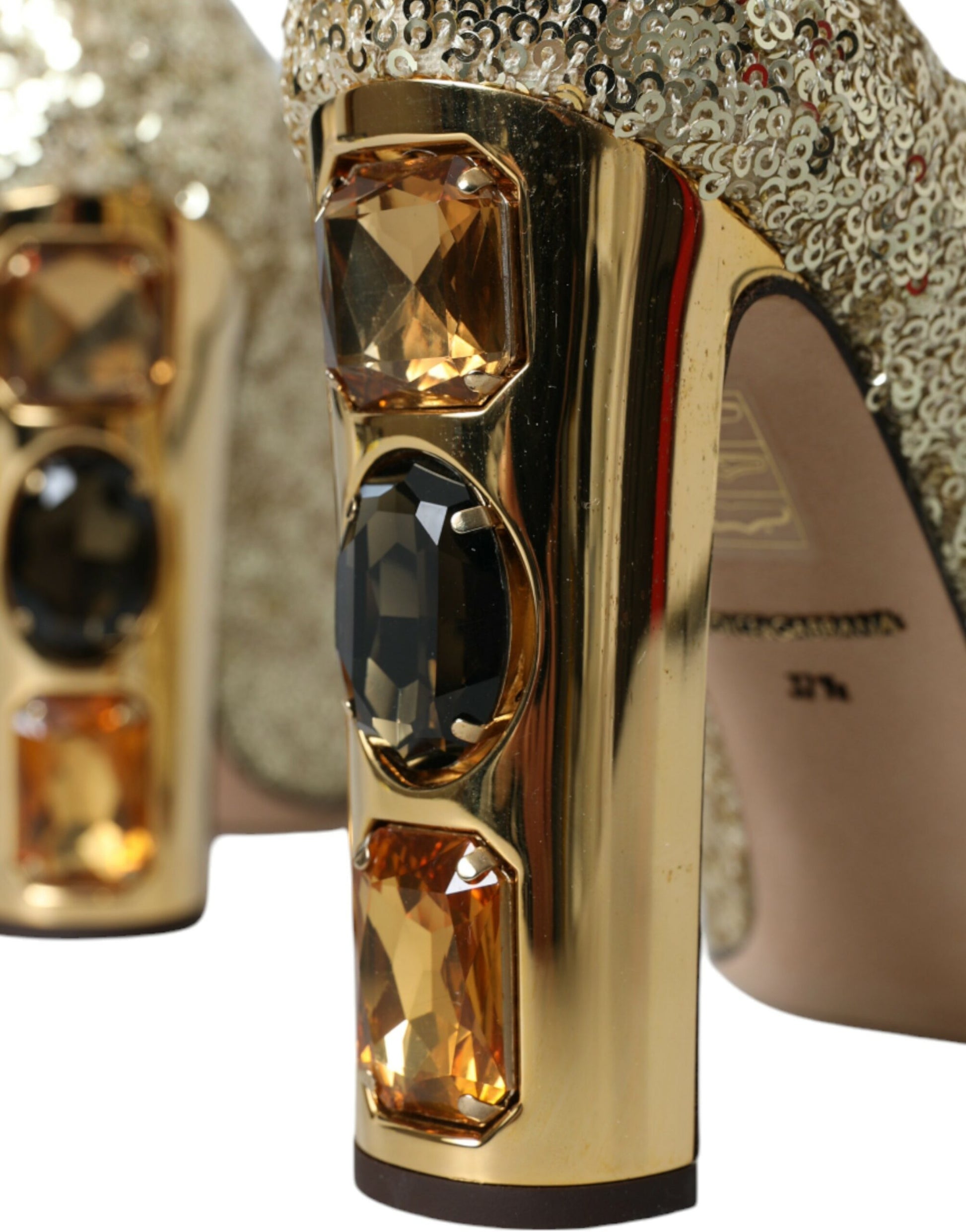High heel shoes with gold and crystal embellishments