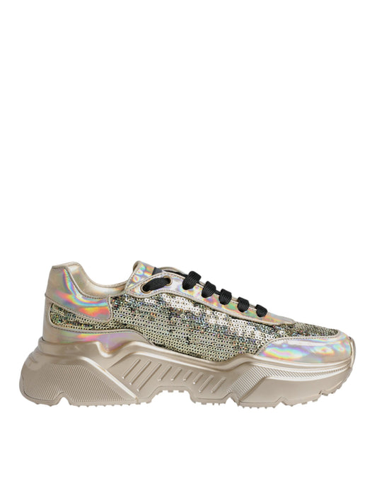A single shoe against a plain background. It appears to be a high-top sneaker with a glittery or iridescent upper materia