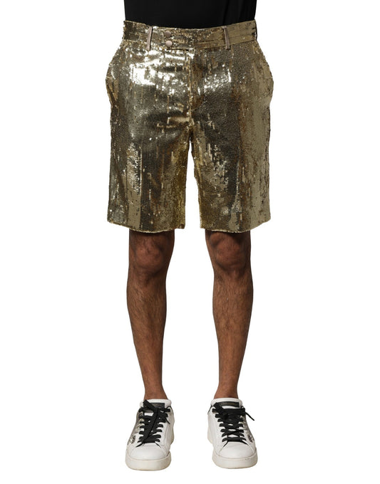 Gold sequined shorts on a mannequin