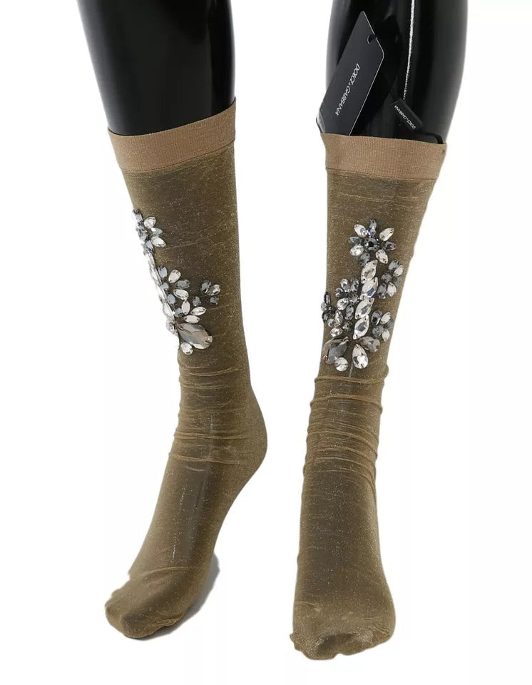 Pair of striped socks with embellishments on legs