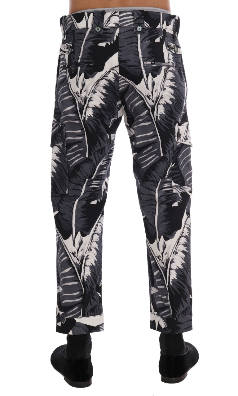 Pair of black pants with white floral pattern