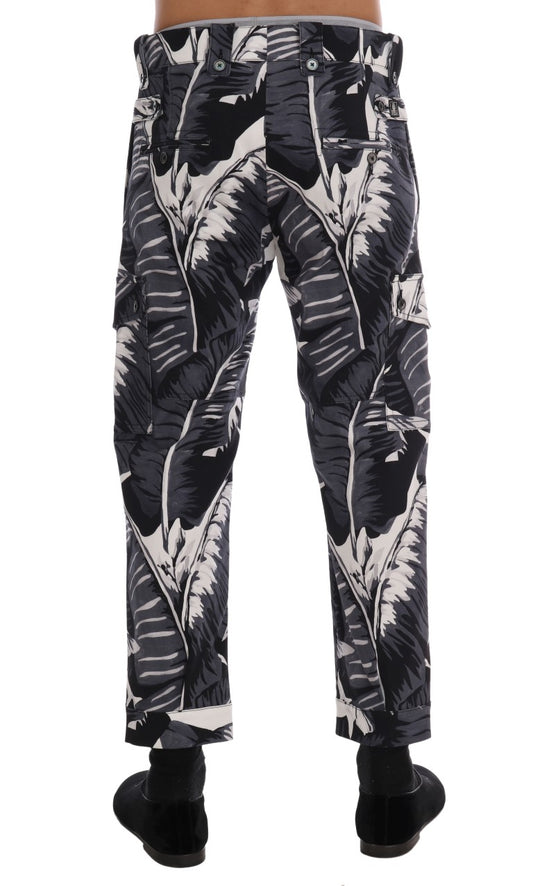 Pair of black pants with white floral pattern