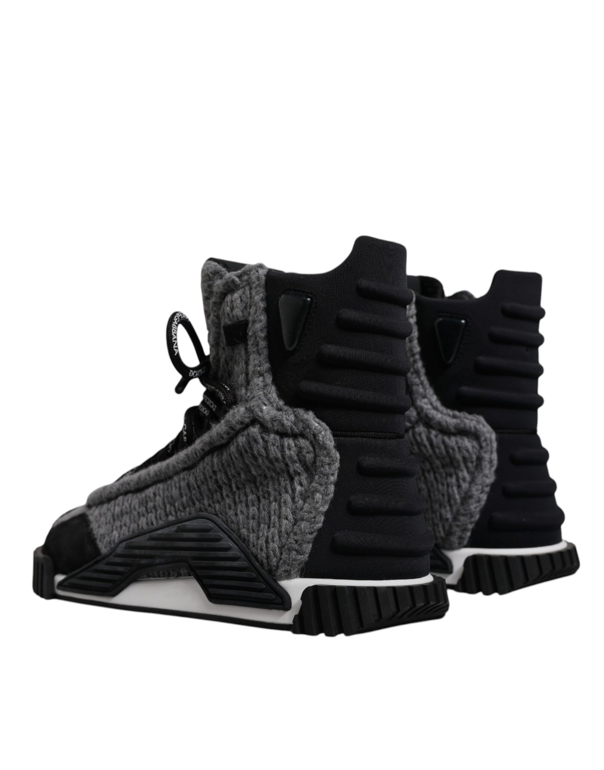 Pair of black and white snow boots